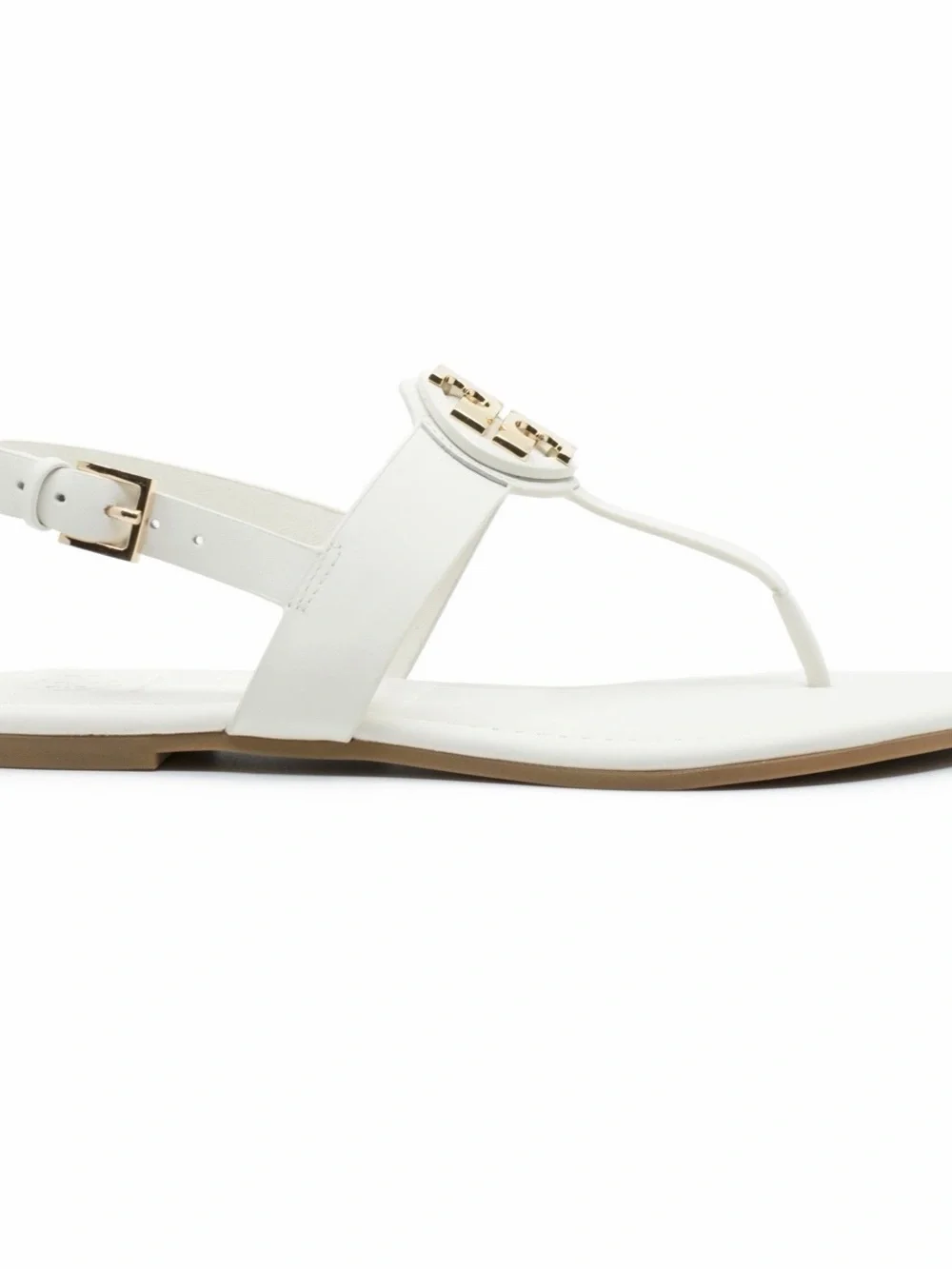 Tory Burch Bryce White Leather Thong Sandals with Gold Emblem
